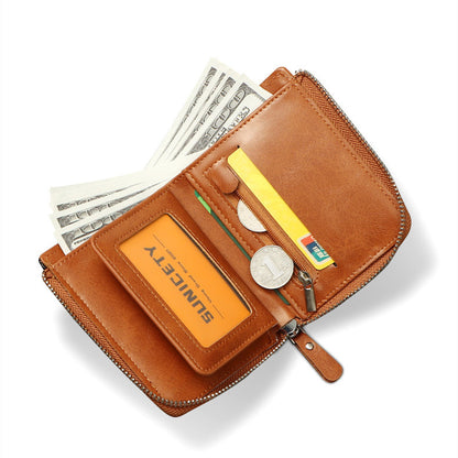 mens short fashion leather zipper rfid wallet