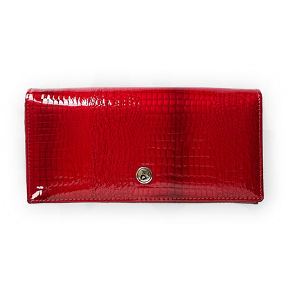patent leather crocodile pattern womens wallet high grade red lock clutch