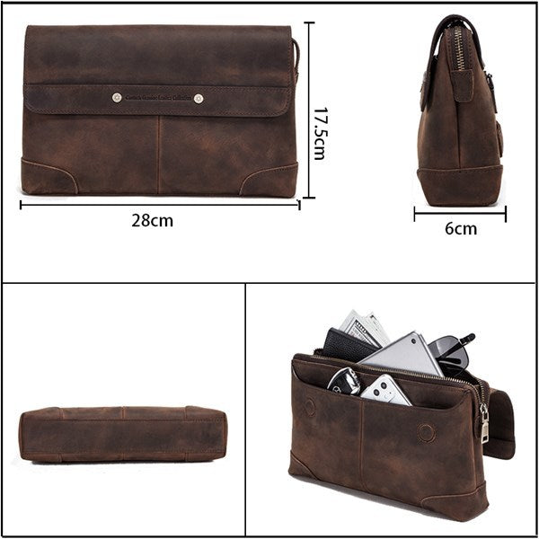 retro multifunctional crazy horse leather mens clutch