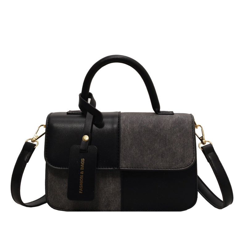Crossbody Shoulder Bag With Contrasting Color Patchwork Compact Square Handbag