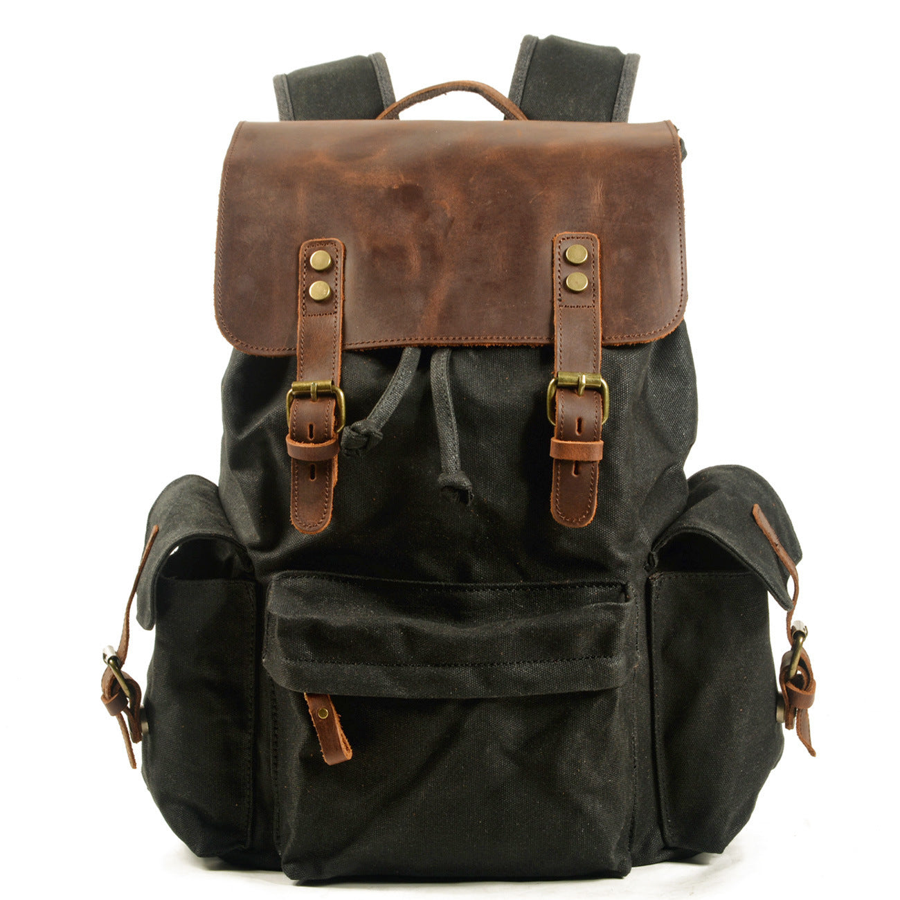 mens canvas casual backpack trendy computer oil wax matching hide bag fashion brand