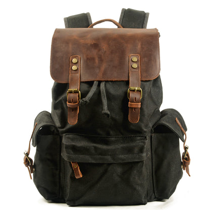 mens canvas casual backpack trendy computer oil wax matching hide bag fashion brand