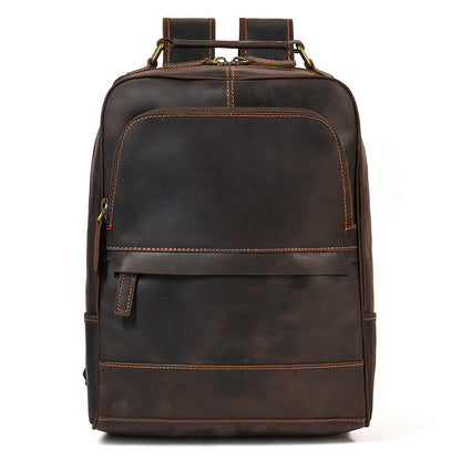 retro genuine leather backpack mens large capacity student first layer cowhide travel