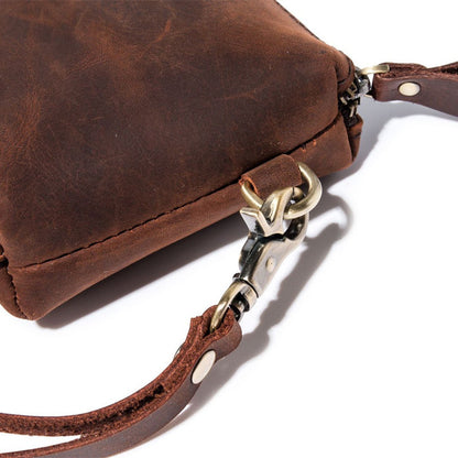 crazy horse leather simple retro long purse clutch bag