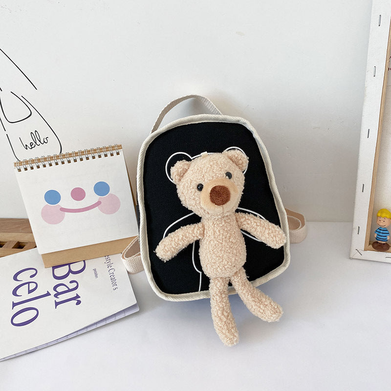 cute bear doll mini canvas kindergarten backpack