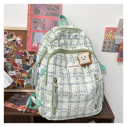 casual bag special interest design student schoolbag corduroy plaid large capacity travel backpack