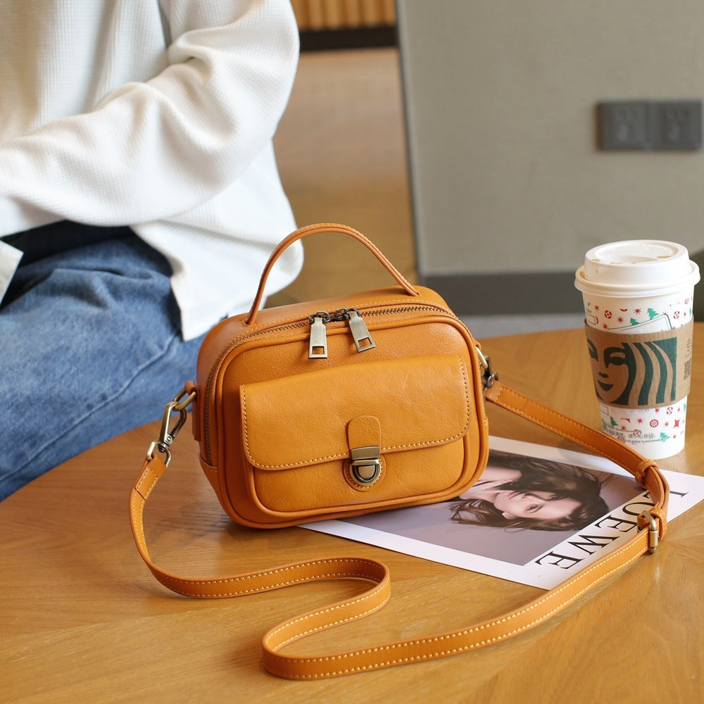 retro top layer vegetable tanning leather fashion messenger bag