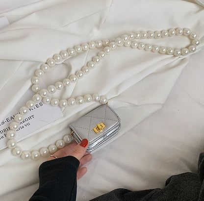 simple lock mini coin purse western style pearl chain messenger female fashion