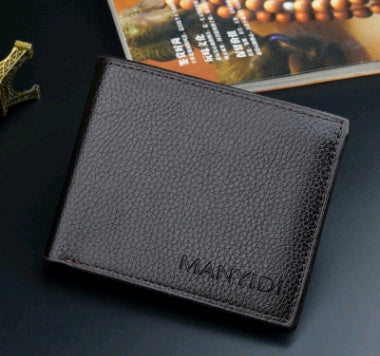 new wallet mens short driving license wallet fashion lychee pattern 3 fold thin section business mens youth soft wallet