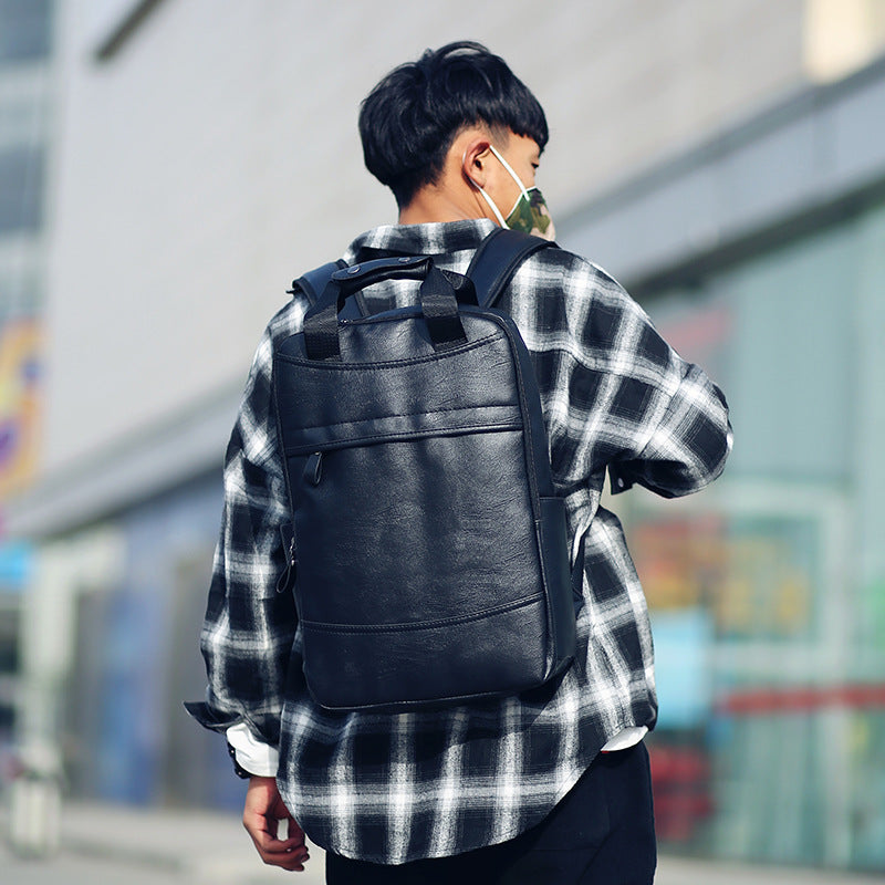 mens leather business simple backpack