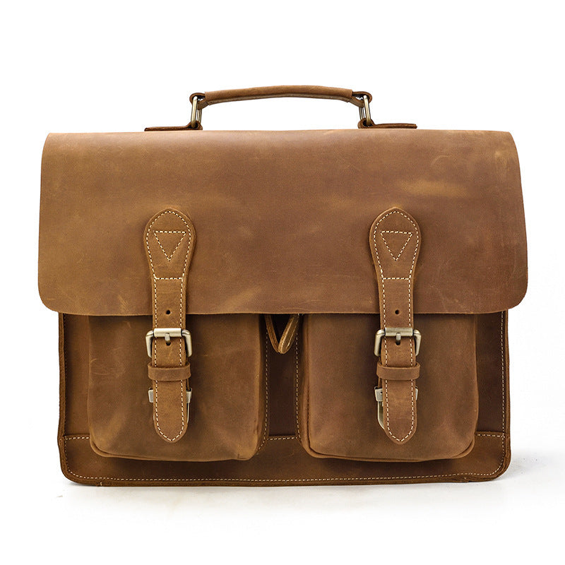 mens fashion personality leather retro portable briefcase
