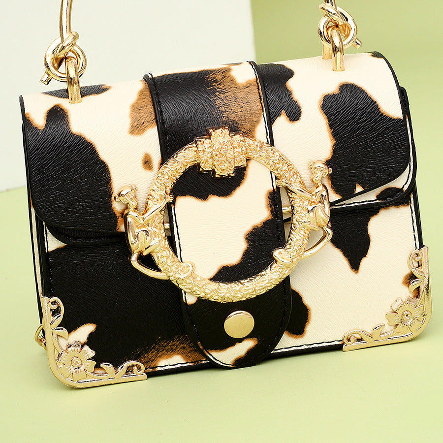 factory wholesale cow pattern handbag women casual chain messenger bag