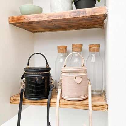 leather fashion candy color cylindrical bucket bag