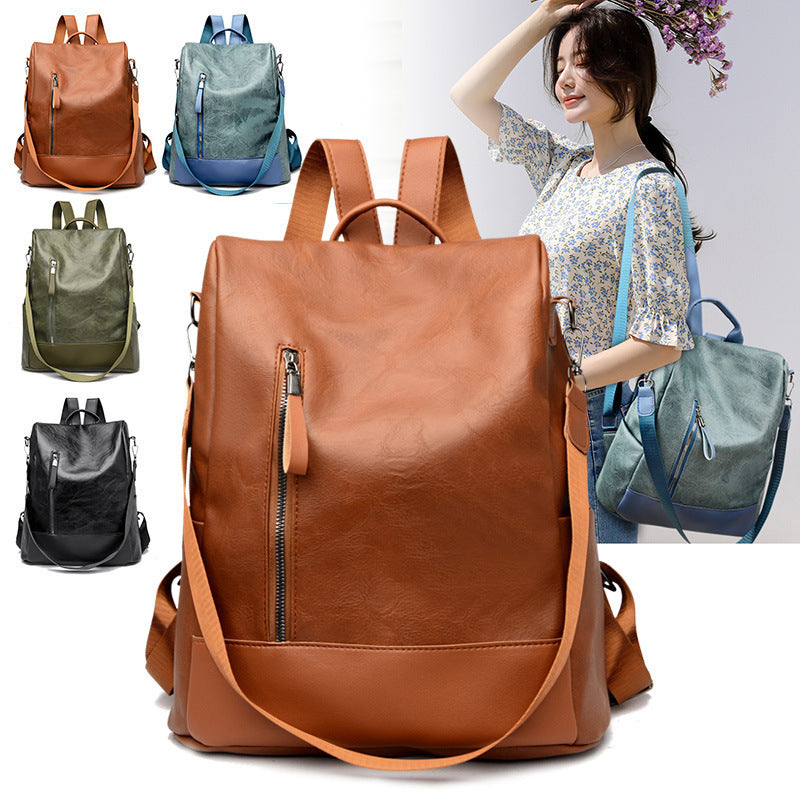 casual versatile womens large capacity leather backpack