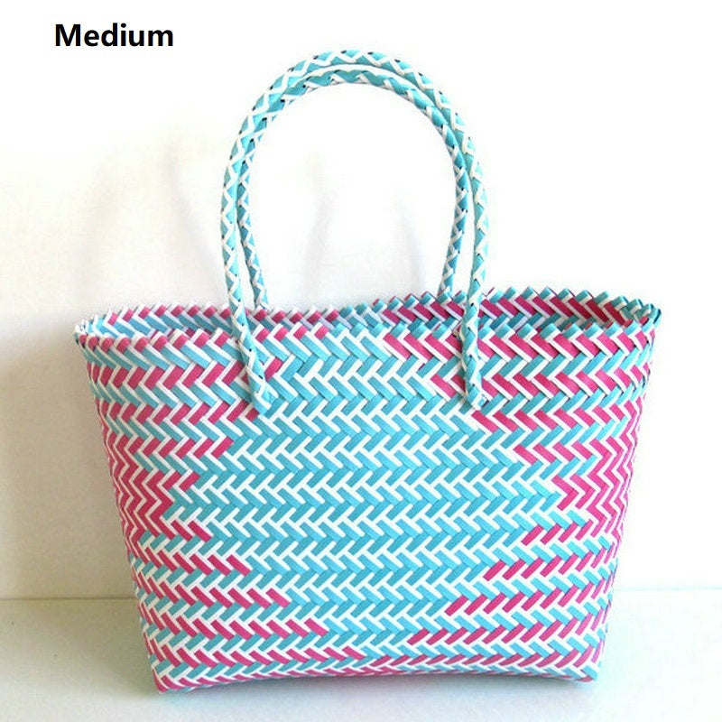 woven portable striped color matching beach fashion womens bag