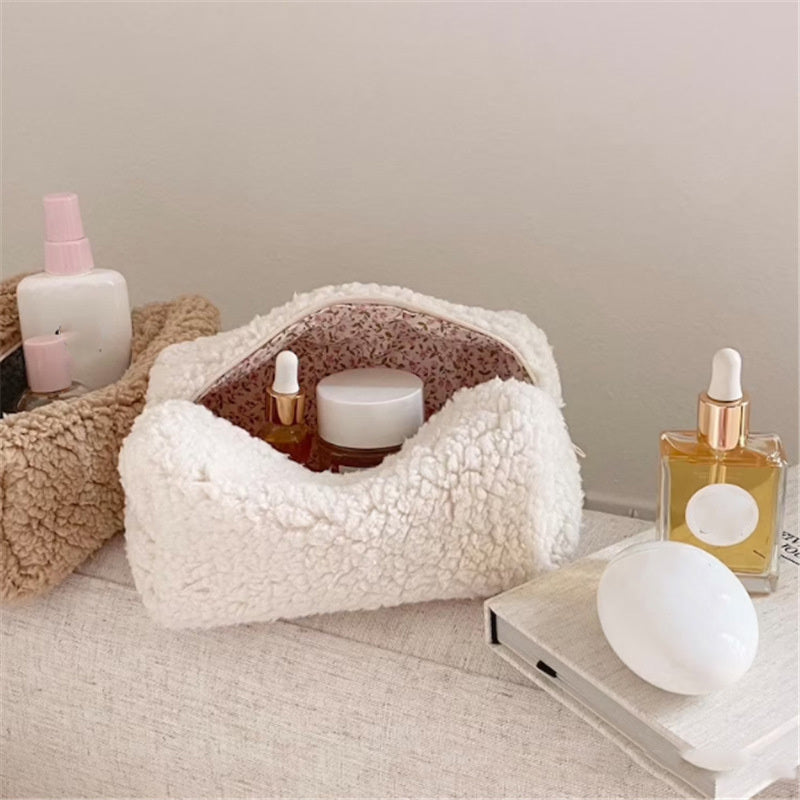 zipper plush cosmetics storage bag