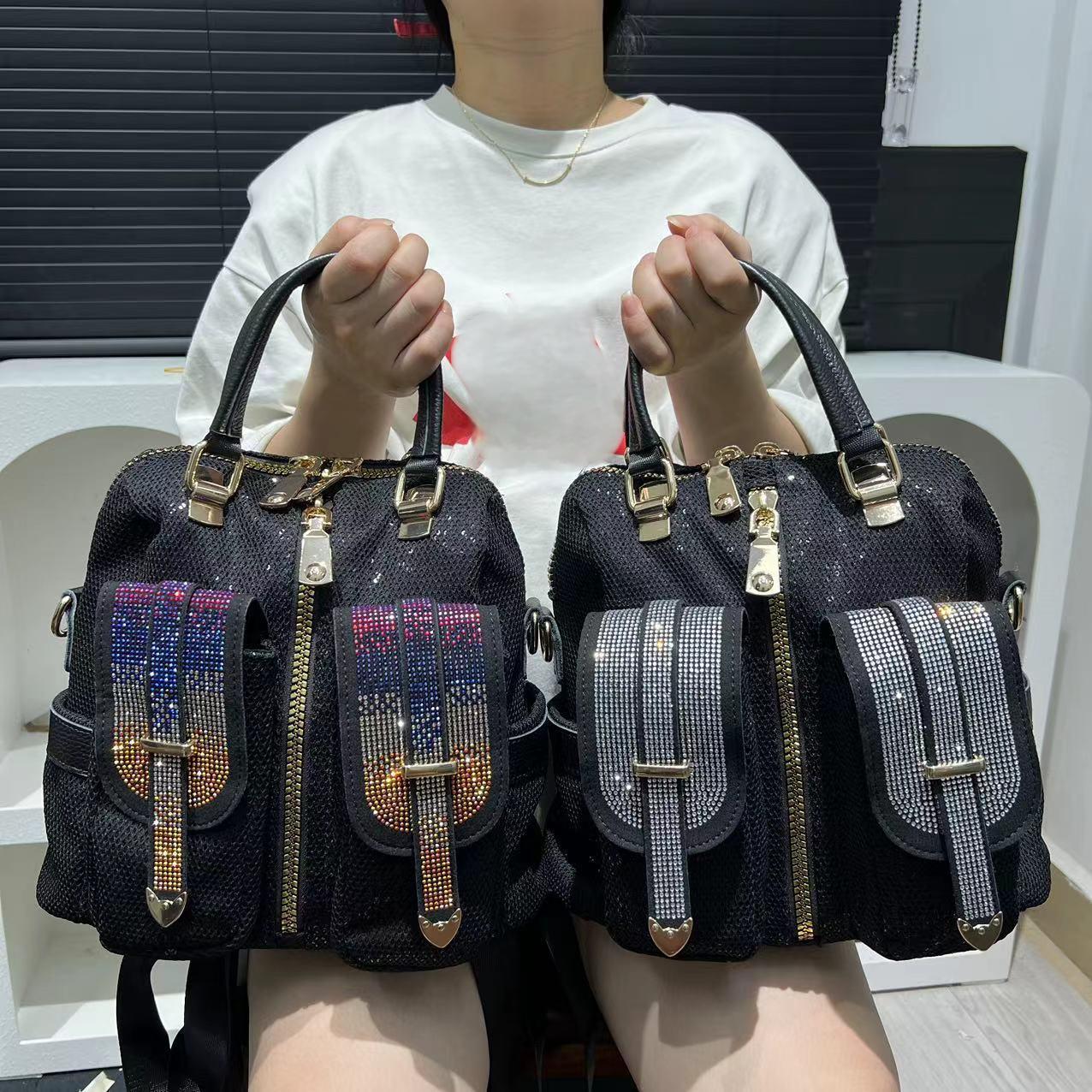 womens fashion diamond embedded elegant backpack multi pocket tote