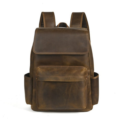 Flip-Top Design Multi-Pocket High-Capacity Commuter Leather Backpack