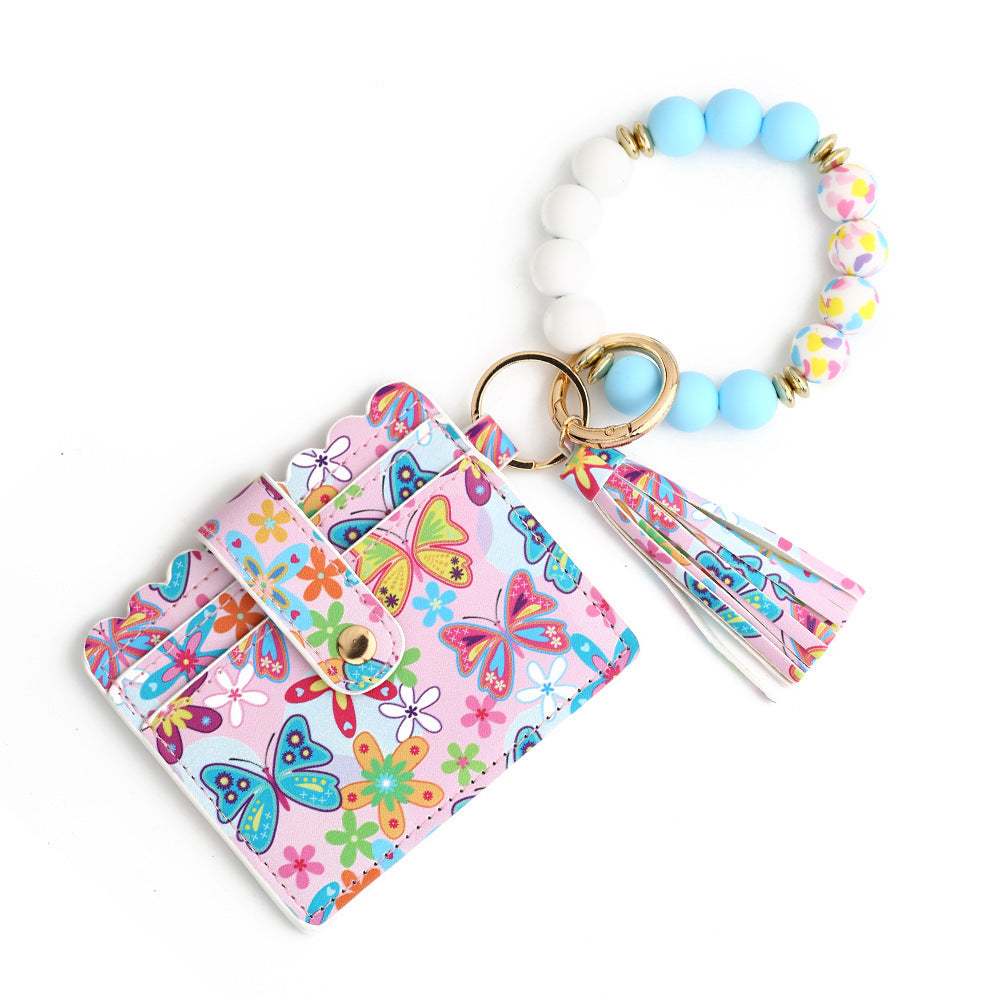 love polyurethane card holder silica gel key chain european and american printed silicone beads bracelet womens wallet