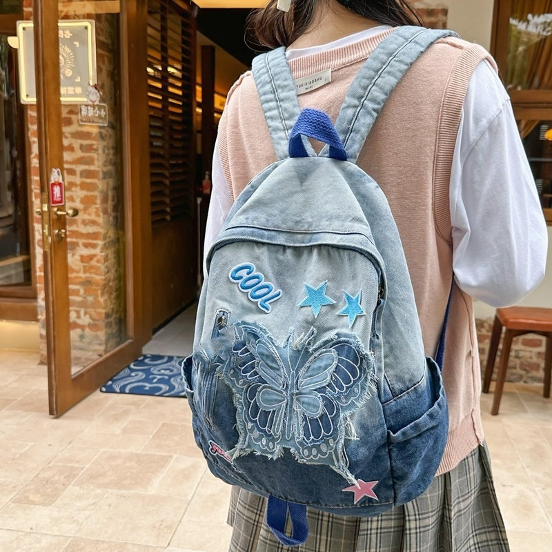 new value gradient denim backpack womens large capacity