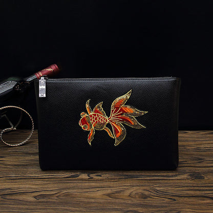 bee embroidered mens handheld envelope bag