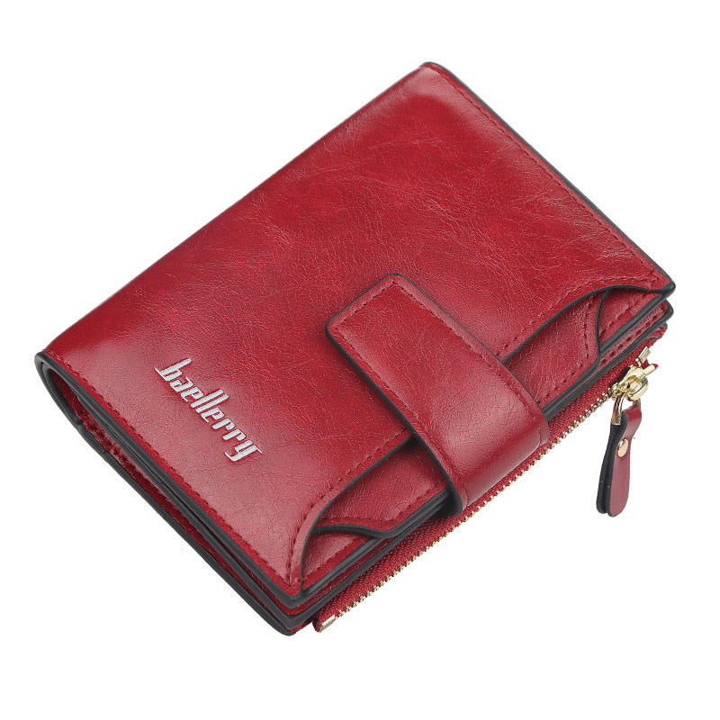 short multiple card slots buckle driving license card holder zipper wallet