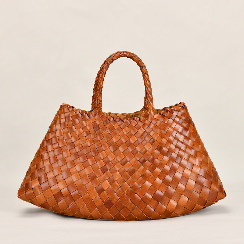 braided baotou layer cowhide pure handmade basket bag