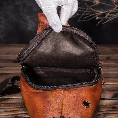 mens simple top layer cowhide chest bag