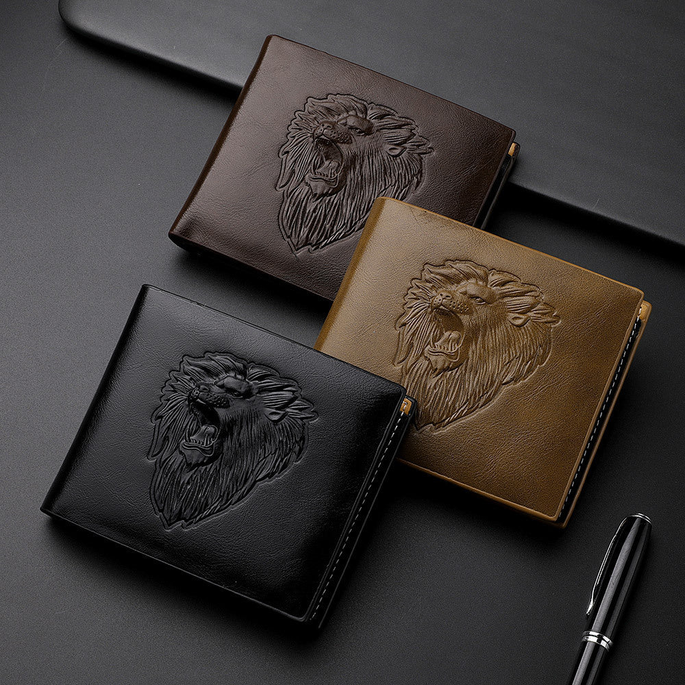 mens zipper wallet lion embossed pattern animal