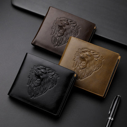 mens zipper wallet lion embossed pattern animal