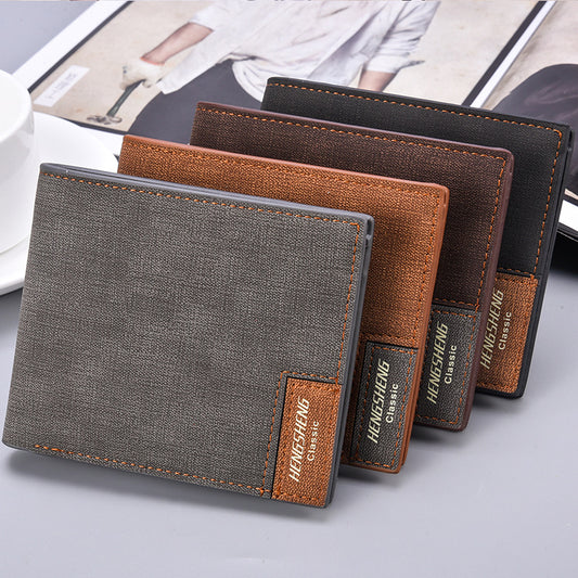 mens short casual canvas pattern thin wallet