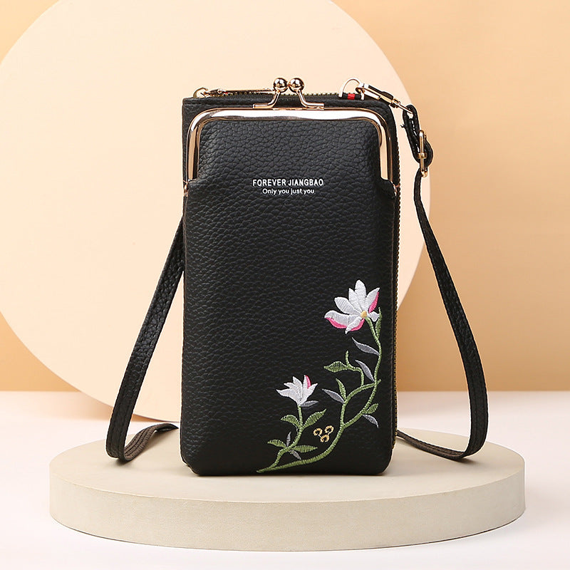 fashion litchi embroidery crossbody shoulder bag