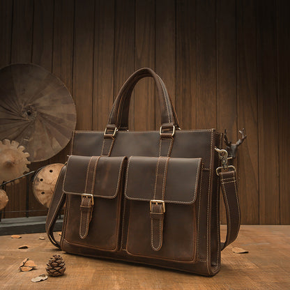 handmade vintage leather mens briefcase