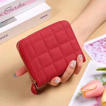 fashion plaid embroidered card holder mini ladies