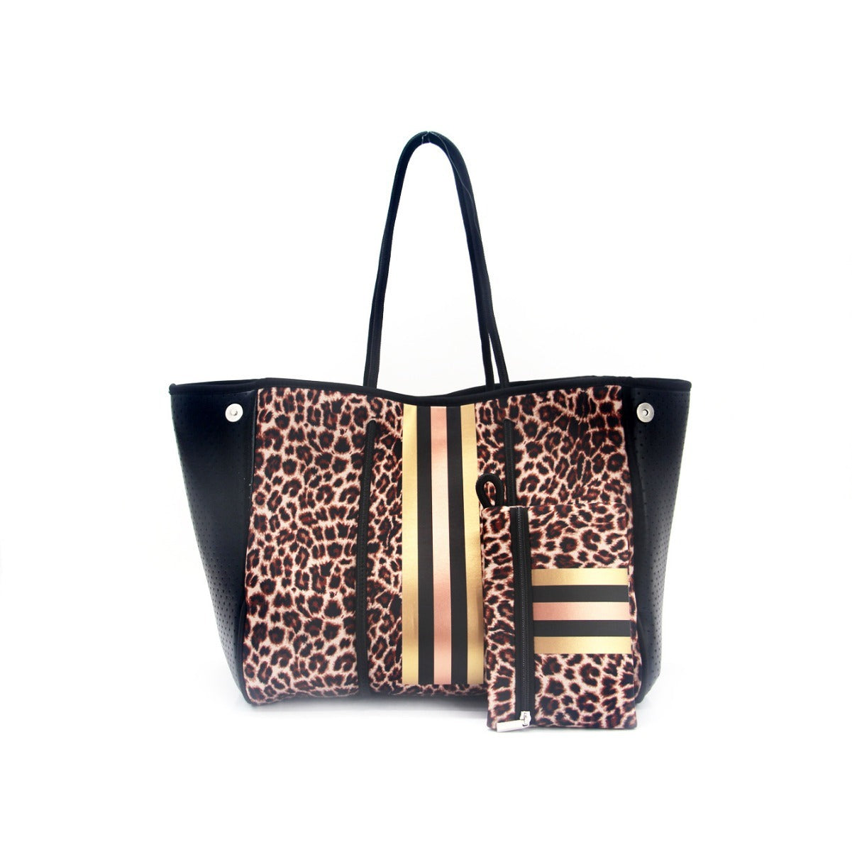 leopard print printed black portable beach bag leisure travel