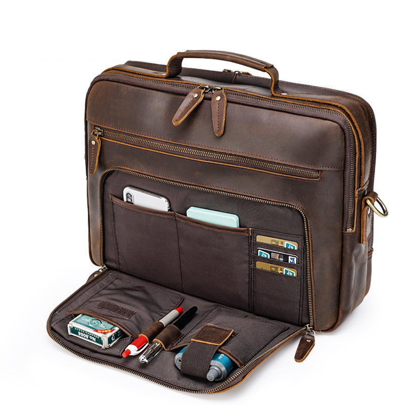 vintage crazy horse leather mens briefcase laptop bag