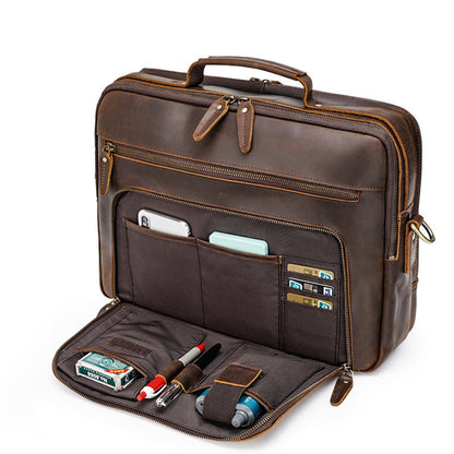 vintage crazy horse leather mens briefcase laptop bag