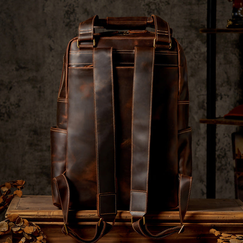 mens retro crazy horse leather backpack