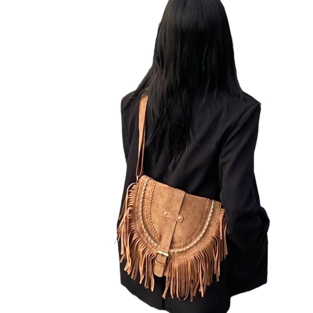 handmade suede tassel womens retro shoulder messenger bag