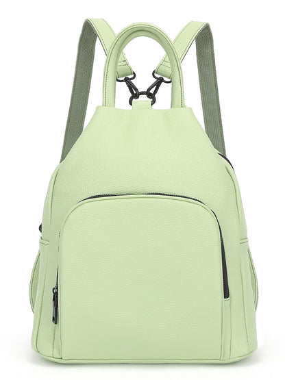 pu backpack practical soft leather zipper handbag