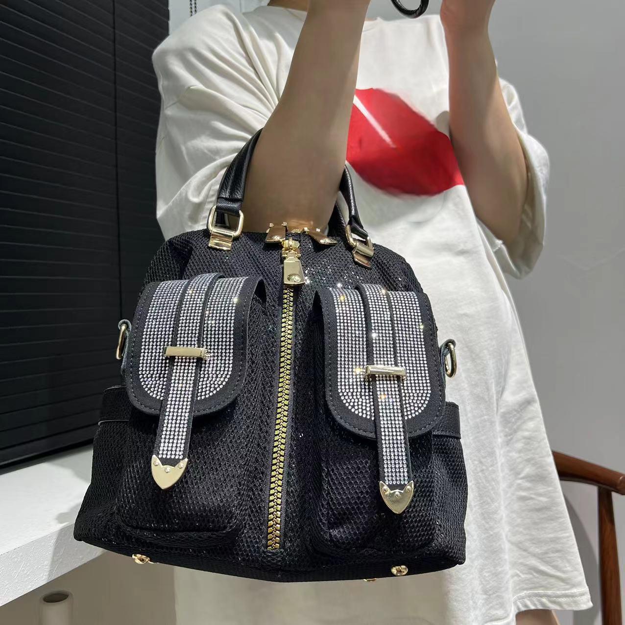 womens fashion diamond embedded elegant backpack multi pocket tote