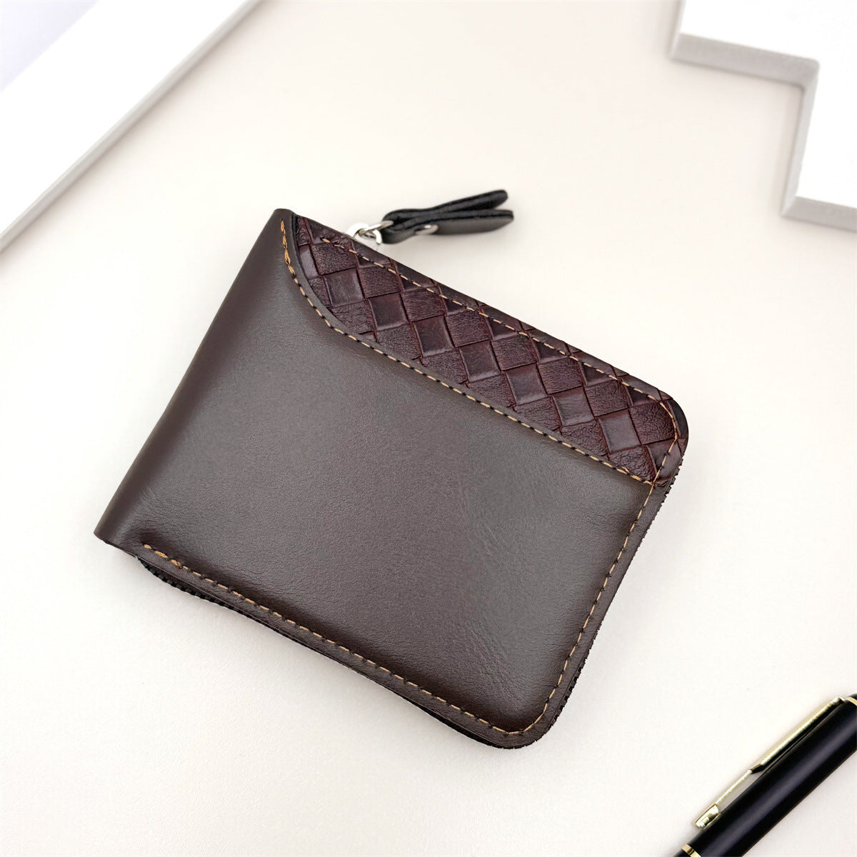 mens short horizontal zipper wallet