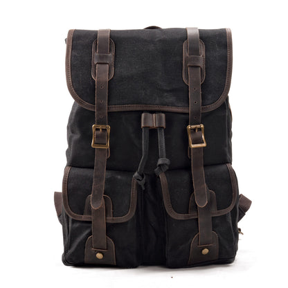 travel backpack canvas stitching crazy horse leather