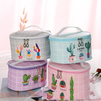 cartoon cactus print cosmetic bag creative plaid