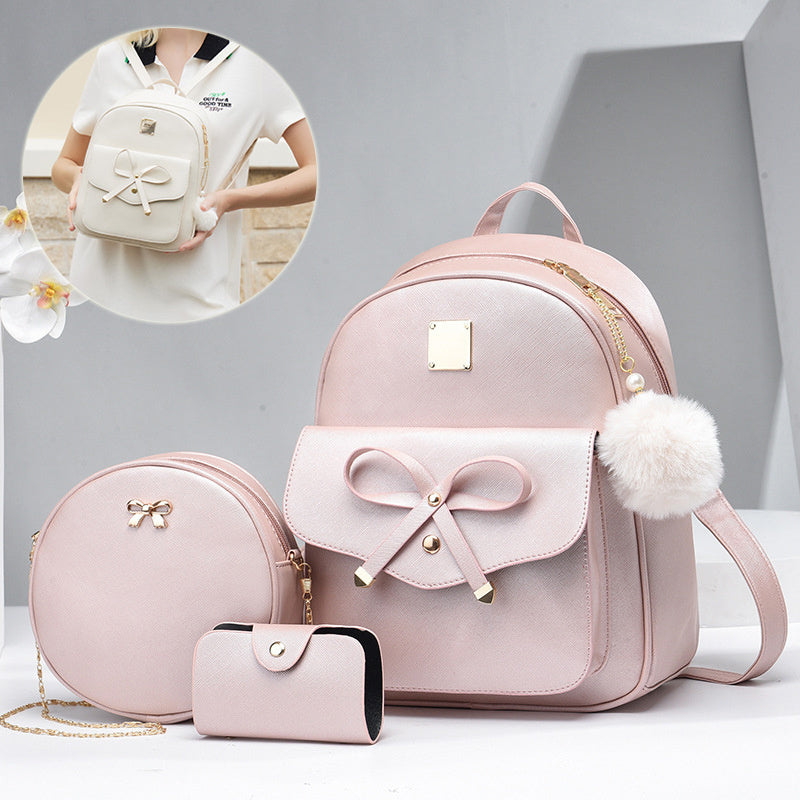 fashion womens bags pu bow composite bag young girl student cute shoulders backpack crossbody bags coin purse 3pcs set