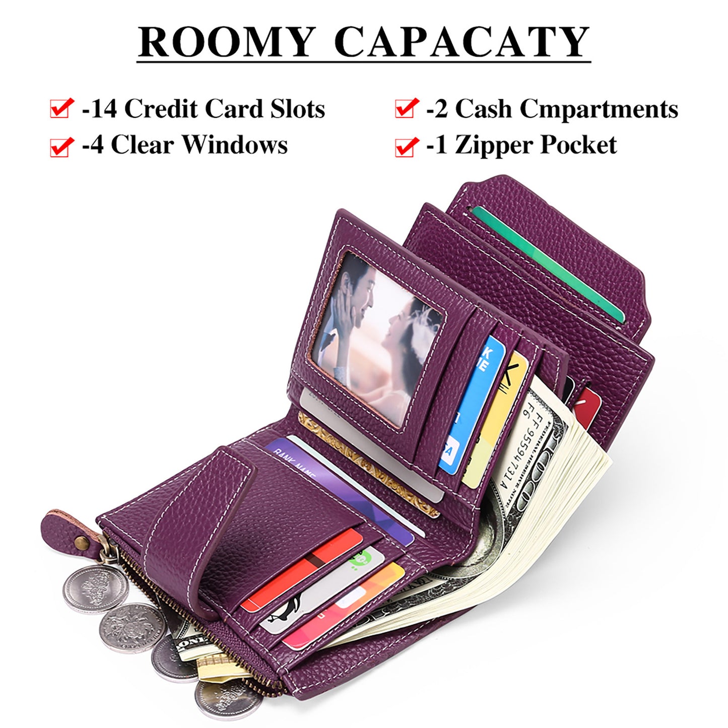 womens leather short wallet european and american milled first layer cowhide wallet wallet