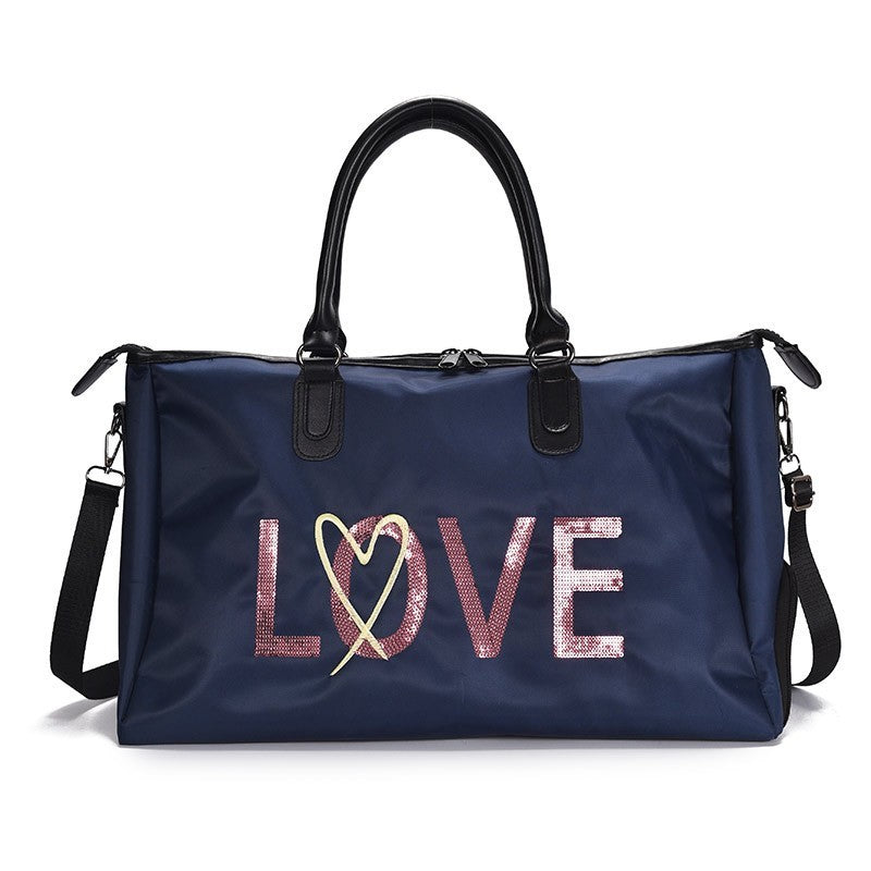 one shoulder carry duffel bag large capacity waterproof sequin shoe position fitness travel bag