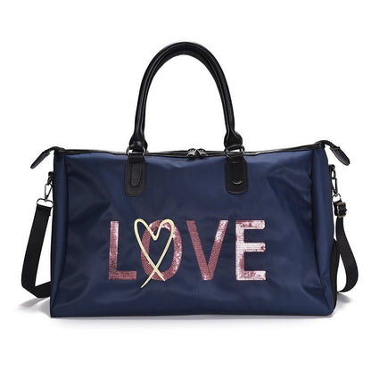 one shoulder carry duffel bag large capacity waterproof sequin shoe position fitness travel bag