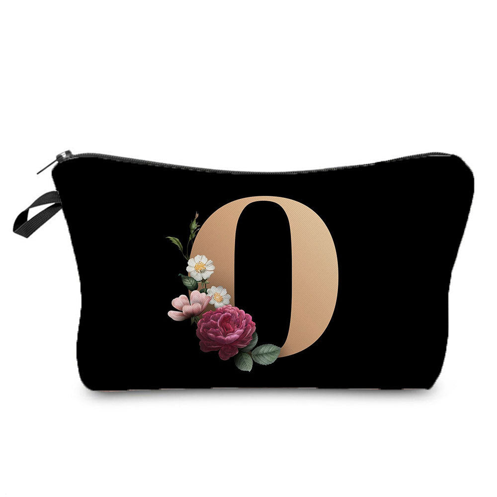 creative portable toiletry black background gold letter printing makeup storage bag