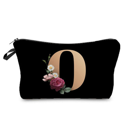 creative portable toiletry black background gold letter printing makeup storage bag